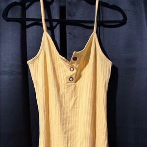 Chic Yellow Ribbed Bodycon Dress with Buttons